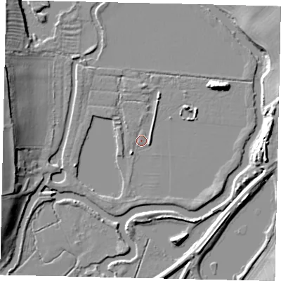 Shaded relief map of the ground around PE86FS, computed from Environment Agency LiDAR. The ground here sits at about 11 m above sea level and falls 14 m across the surrounding 800 m. Surface water reaching this point runs off ground lying to the north-east, 1.2 m higher.