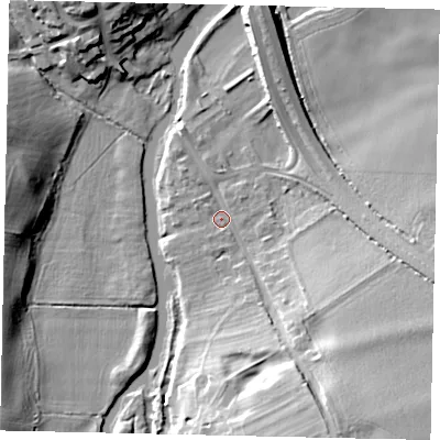 Shaded relief map of the ground around PE86JD, computed from Environment Agency LiDAR. The ground here sits at about 11 m above sea level and falls 17 m across the surrounding 800 m. Surface water reaching this point runs off ground lying to the south-south-east, 14.6 m higher.