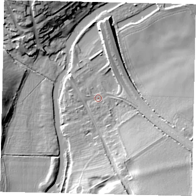 Shaded relief map of the ground around PE86JE, computed from Environment Agency LiDAR. The ground here sits at about 11 m above sea level and falls 17 m across the surrounding 800 m. Surface water reaching this point runs off ground lying to the south-east, 13.1 m higher.