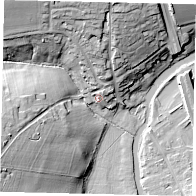 Shaded relief map of the ground around PE86JP, computed from Environment Agency LiDAR. The ground here sits at about 16 m above sea level and falls 28 m across the surrounding 800 m. Surface water reaching this point runs off ground lying to the north-north-east, 4.4 m higher.