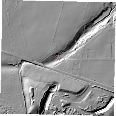 Shaded relief map of the ground around PE86NL, computed from Environment Agency LiDAR. The ground here sits at about 51 m above sea level and falls 35 m across the surrounding 800 m. Surface water reaching this point runs off ground lying to the north-west, 11.1 m higher.