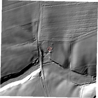 Shaded relief map of the ground around PE86NW, computed from Environment Agency LiDAR. The ground here sits at about 55 m above sea level and falls 30 m across the surrounding 800 m. Surface water reaching this point runs off ground lying to the north, 8.5 m higher.