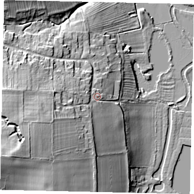 Shaded relief map of the ground around PE86PS, computed from Environment Agency LiDAR. The ground here sits at about 24 m above sea level and falls 29 m across the surrounding 800 m. Surface water reaching this point runs off ground lying to the west-south-west, 10.7 m higher.