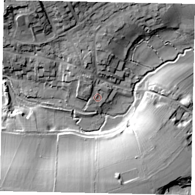 Shaded relief map of the ground around PE86XQ, computed from Environment Agency LiDAR. The ground here sits at about 42 m above sea level and falls 29 m across the surrounding 800 m. Surface water reaching this point runs off ground lying to the north-north-west, 4.7 m higher.
