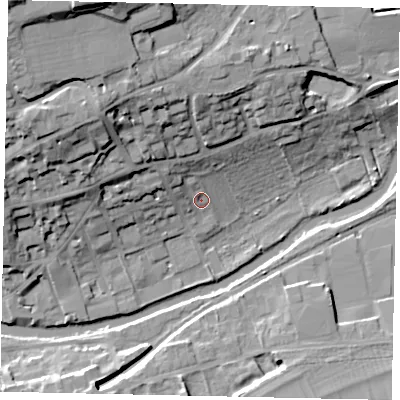 Shaded relief map of the ground around PE92AS, computed from Environment Agency LiDAR. The ground here sits at about 23 m above sea level and falls 28 m across the surrounding 800 m. Surface water reaching this point runs off ground lying to the north-north-west, 15.1 m higher.