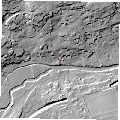 Shaded relief map of the ground around PE92DW, computed from Environment Agency LiDAR. The ground here sits at about 24 m above sea level and falls 26 m across the surrounding 800 m. Surface water reaching this point runs off ground lying to the north-north-west, 21.4 m higher.