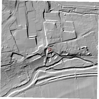 Shaded relief map of the ground around PE92EX, computed from Environment Agency LiDAR. The ground here sits at about 29 m above sea level and falls 18 m across the surrounding 800 m. Surface water reaching this point runs off ground lying to the west-north-west, 6.6 m higher.