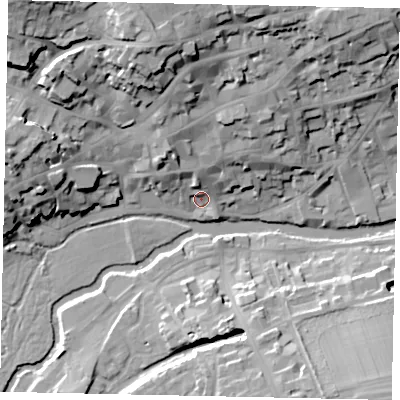 Shaded relief map of the ground around PE92HG, computed from Environment Agency LiDAR. The ground here sits at about 23 m above sea level and falls 27 m across the surrounding 800 m. Surface water reaching this point runs off ground lying to the north-north-west, 24.0 m higher.