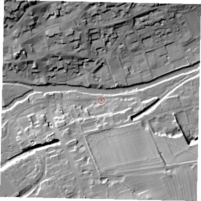 Shaded relief map of the ground around PE92NJ, computed from Environment Agency LiDAR. The ground here sits at about 22 m above sea level and falls 25 m across the surrounding 800 m. Surface water reaching this point runs off ground lying to the south-south-east, 18.6 m higher.
