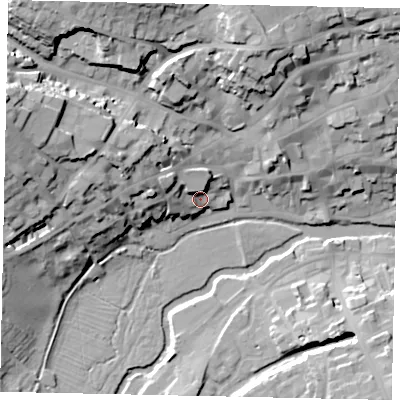 Shaded relief map of the ground around PE92NX, computed from Environment Agency LiDAR. The ground here sits at about 25 m above sea level and falls 28 m across the surrounding 800 m. Surface water reaching this point runs off ground lying to the north-west, 7.0 m higher.