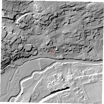 Shaded relief map of the ground around PE92RD, computed from Environment Agency LiDAR. The ground here sits at about 24 m above sea level and falls 28 m across the surrounding 800 m. Surface water reaching this point runs off ground lying to the north, 10.6 m higher.