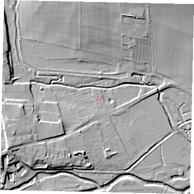 Shaded relief map of the ground around PE93AL, computed from Environment Agency LiDAR. The ground here sits at about 21 m above sea level and falls 17 m across the surrounding 800 m. Surface water reaching this point runs off ground lying to the west-south-west, 11.1 m higher.