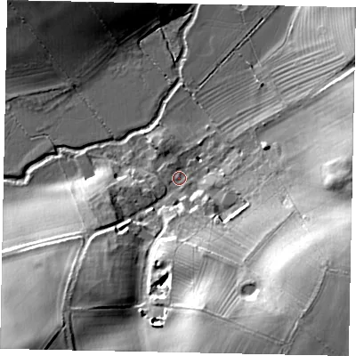 Shaded relief map of the ground around PE94BE, computed from Environment Agency LiDAR. The ground here sits at about 36 m above sea level and falls 27 m across the surrounding 800 m. Surface water reaching this point runs off ground lying to the south-south-east, 24.6 m higher.