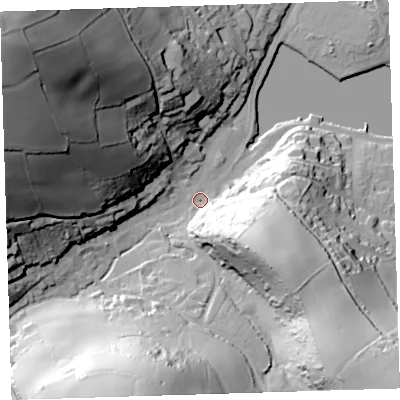 Shaded relief map of the ground around PL101AP, computed from Environment Agency LiDAR. The ground here sits at about 3 m above sea level and falls 93 m across the surrounding 800 m. Surface water reaching this point runs off ground lying to the west-north-west, 84.6 m higher.