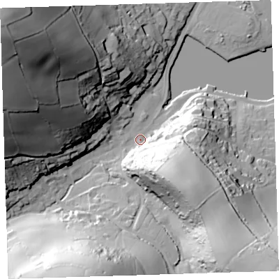 Shaded relief map of the ground around PL101AU, computed from Environment Agency LiDAR. The ground here sits at about 3 m above sea level and falls 91 m across the surrounding 800 m. Surface water reaching this point runs off ground lying to the west-north-west, 79.3 m higher.