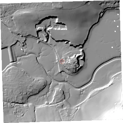 Shaded relief map of the ground around PL101EN, computed from Environment Agency LiDAR. The ground here sits at about 4 m above sea level and falls 61 m across the surrounding 800 m. Surface water reaching this point runs off ground lying to the east-south-east, 4.2 m higher.