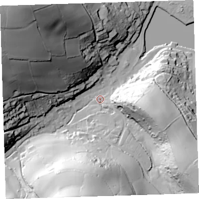 Shaded relief map of the ground around PL101FB, computed from Environment Agency LiDAR. The ground here sits at about 5 m above sea level and falls 94 m across the surrounding 800 m. Surface water reaching this point runs off ground lying to the north-west, 90.0 m higher.