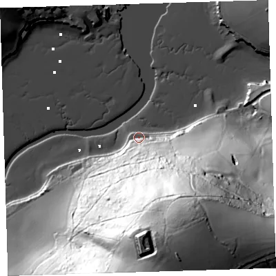 Shaded relief map of the ground around PL101HP, computed from Environment Agency LiDAR. The ground here sits at about 3 m above sea level and falls 112 m across the surrounding 800 m. Surface water reaching this point runs off ground lying to the south-east, 109.2 m higher.