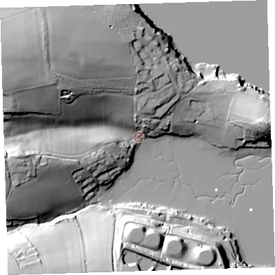 Shaded relief map of the ground around PL112PQ, computed from Environment Agency LiDAR. The ground here sits at about 3 m above sea level and falls 47 m across the surrounding 800 m. Surface water reaching this point runs off ground lying to the north-west, 29.8 m higher.