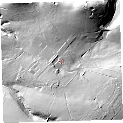 Shaded relief map of the ground around PL112QA, computed from Environment Agency LiDAR. The ground here sits at about 31 m above sea level and falls 58 m across the surrounding 800 m. Surface water reaching this point runs off ground lying to the south-south-east, 10.7 m higher.