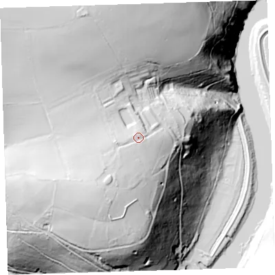 Shaded relief map of the ground around PL126TA, computed from Environment Agency LiDAR. The ground here sits at about 75 m above sea level and falls 99 m across the surrounding 800 m. Surface water reaching this point runs off ground lying to the south-west, 10.0 m higher.
