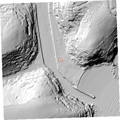 Shaded relief map of the ground around PL131AW, computed from Environment Agency LiDAR. The ground here sits at about 3 m above sea level and falls 103 m across the surrounding 800 m. Surface water reaching this point runs off ground lying to the north-east, 88.4 m higher.
