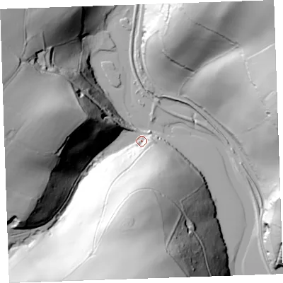 Shaded relief map of the ground around PL131PH, computed from Environment Agency LiDAR. The ground here sits at about 5 m above sea level and falls 89 m across the surrounding 800 m. Surface water reaching this point runs off ground lying to the south, 71.6 m higher.