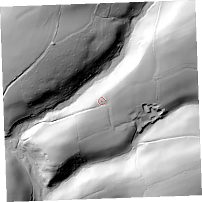Shaded relief map of the ground around PL132PA, computed from Environment Agency LiDAR. The ground here sits at about 81 m above sea level and falls 62 m across the surrounding 800 m. Surface water reaching this point runs off ground lying to the east-north-east, 3.6 m higher.