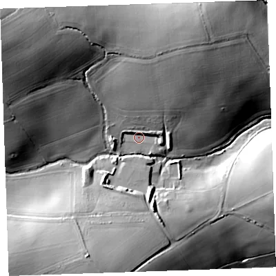 Shaded relief map of the ground around PL143GF, computed from Environment Agency LiDAR. The ground here sits at about 92 m above sea level and falls 52 m across the surrounding 800 m. Surface water reaching this point runs off ground lying to the north-north-east, 22.2 m higher.