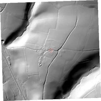 Shaded relief map of the ground around PL143QE, computed from Environment Agency LiDAR. The ground here sits at about 78 m above sea level and falls 61 m across the surrounding 800 m. Surface water reaching this point runs off ground lying to the north-east, 6.7 m higher.