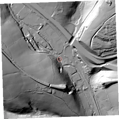 Shaded relief map of the ground around PL144LA, computed from Environment Agency LiDAR. The ground here sits at about 48 m above sea level and falls 72 m across the surrounding 800 m. Surface water reaching this point runs off ground lying to the south-west, 46.8 m higher.
