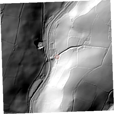 Shaded relief map of the ground around PL144RT, computed from Environment Agency LiDAR. The ground here sits at about 21 m above sea level and falls 92 m across the surrounding 800 m. Surface water reaching this point runs off ground lying to the south-east, 62.6 m higher.