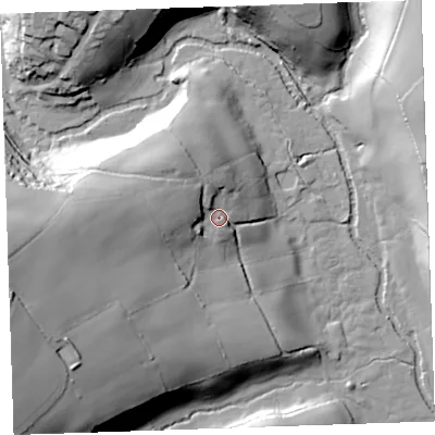 Shaded relief map of the ground around PL145AH, computed from Environment Agency LiDAR. The ground here sits at about 87 m above sea level and falls 61 m across the surrounding 800 m. Surface water reaching this point runs off ground lying to the west, 24.9 m higher.