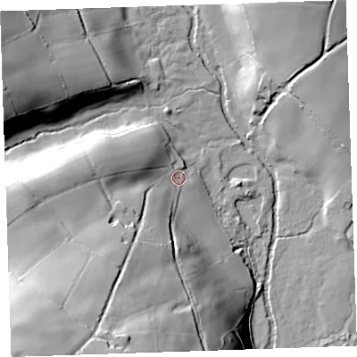 Shaded relief map of the ground around PL145BB, computed from Environment Agency LiDAR. The ground here sits at about 73 m above sea level and falls 78 m across the surrounding 800 m. Surface water reaching this point runs off ground lying to the south-west, 70.4 m higher.