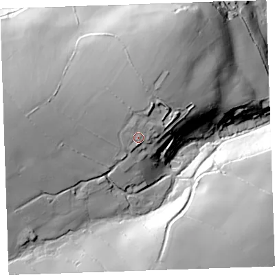 Shaded relief map of the ground around PL145BD, computed from Environment Agency LiDAR. The ground here sits at about 132 m above sea level and falls 71 m across the surrounding 800 m. Surface water reaching this point runs off ground lying to the north-west, 3.8 m higher.