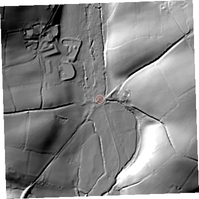 Shaded relief map of the ground around PL145DY, computed from Environment Agency LiDAR. The ground here sits at about 106 m above sea level and falls 51 m across the surrounding 800 m. Surface water reaching this point runs off ground lying to the east, 39.7 m higher.