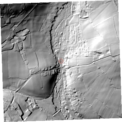 Shaded relief map of the ground around PL145EN, computed from Environment Agency LiDAR. The ground here sits at about 177 m above sea level and falls 78 m across the surrounding 800 m. Surface water reaching this point runs off ground lying to the north-west, 60.0 m higher.