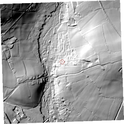 Shaded relief map of the ground around PL145EY, computed from Environment Agency LiDAR. The ground here sits at about 188 m above sea level and falls 73 m across the surrounding 800 m. Surface water reaching this point runs off ground lying to the east, 35.7 m higher.