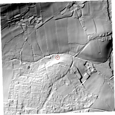 Shaded relief map of the ground around PL145FS, computed from Environment Agency LiDAR. The ground here sits at about 182 m above sea level and falls 77 m across the surrounding 800 m. Surface water reaching this point runs off ground lying to the north-west, 59.0 m higher.
