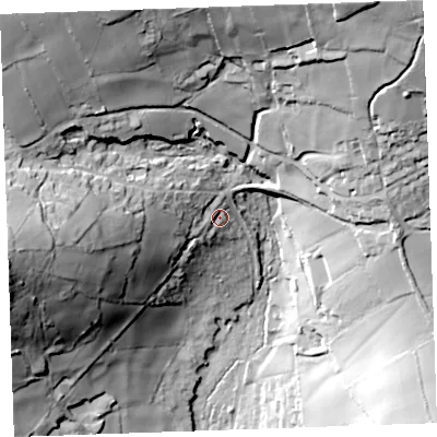 Shaded relief map of the ground around PL145HA, computed from Environment Agency LiDAR. The ground here sits at about 209 m above sea level and falls 85 m across the surrounding 800 m. Surface water reaching this point runs off ground lying to the west-north-west, 10.1 m higher.