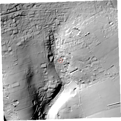 Shaded relief map of the ground around PL145QE, computed from Environment Agency LiDAR. The ground here sits at about 186 m above sea level and falls 99 m across the surrounding 800 m. Surface water reaching this point runs off ground lying to the north-east, 36.3 m higher.