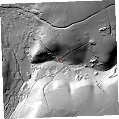 Shaded relief map of the ground around PL146NQ, computed from Environment Agency LiDAR. The ground here sits at about 107 m above sea level and falls 99 m across the surrounding 800 m. Surface water reaching this point runs off ground lying to the north-north-east, 81.5 m higher.