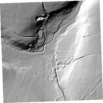 Shaded relief map of the ground around PL157SJ, computed from Environment Agency LiDAR. The ground here sits at about 176 m above sea level and falls 66 m across the surrounding 800 m. Surface water reaching this point runs off ground lying to the south-east, 55.2 m higher.