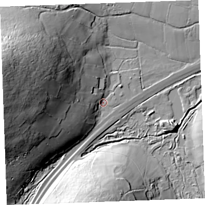 Shaded relief map of the ground around PL157TF, computed from Environment Agency LiDAR. The ground here sits at about 234 m above sea level and falls 67 m across the surrounding 800 m. Surface water reaching this point runs off ground lying to the west-north-west, 60.0 m higher.