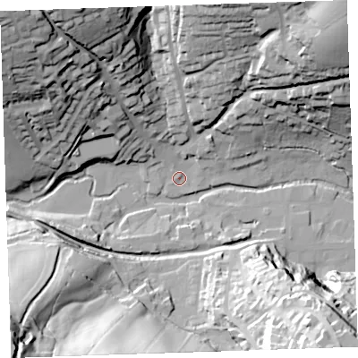 Shaded relief map of the ground around PL158EW, computed from Environment Agency LiDAR. The ground here sits at about 68 m above sea level and falls 64 m across the surrounding 800 m. Surface water reaching this point runs off ground lying to the north-east, 61.1 m higher.