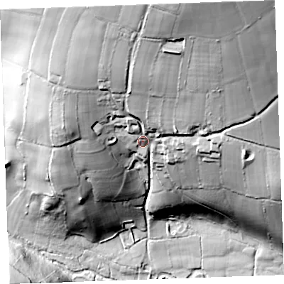 Shaded relief map of the ground around PL158QF, computed from Environment Agency LiDAR. The ground here sits at about 167 m above sea level and falls 85 m across the surrounding 800 m. Surface water reaching this point runs off ground lying to the north-north-east, 50.5 m higher.