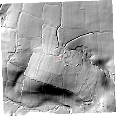 Shaded relief map of the ground around PL158QQ, computed from Environment Agency LiDAR. The ground here sits at about 199 m above sea level and falls 81 m across the surrounding 800 m. Surface water reaching this point runs off ground lying to the north-west, 1.9 m higher.