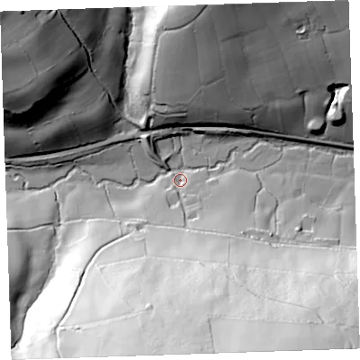 Shaded relief map of the ground around PL158SN, computed from Environment Agency LiDAR. The ground here sits at about 86 m above sea level and falls 94 m across the surrounding 800 m. Surface water reaching this point runs off ground lying to the south, 90.1 m higher.
