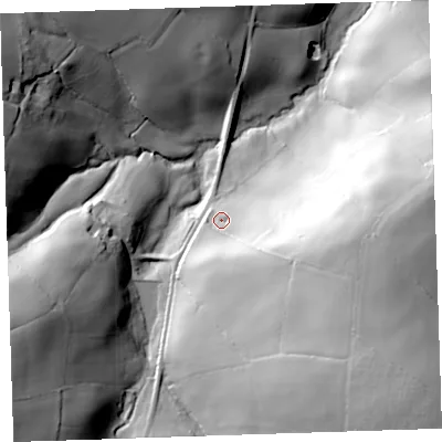 Shaded relief map of the ground around PL159NW, computed from Environment Agency LiDAR. The ground here sits at about 74 m above sea level and falls 72 m across the surrounding 800 m. Surface water reaching this point runs off ground lying to the east-south-east, 43.0 m higher.
