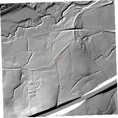 Shaded relief map of the ground around PL159QT, computed from Environment Agency LiDAR. The ground here sits at about 63 m above sea level and falls 52 m across the surrounding 800 m. Surface water reaching this point runs off ground lying to the south, 29.7 m higher.